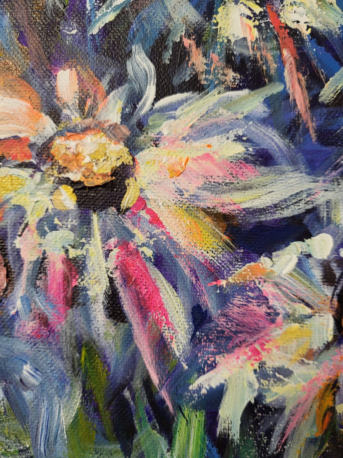 12 X 12 Loose Floral Acrylic Original Painting On Gallery Canvas, Daisies