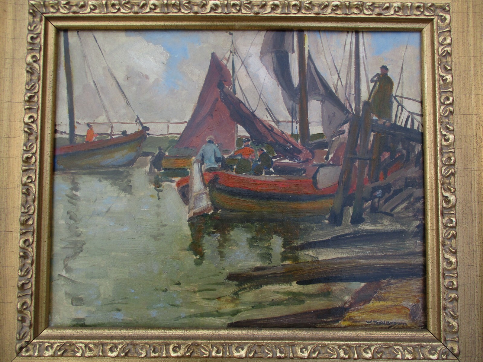 WILLIAM TODD BROWN OIL PAINTING REGIONALISM COASTAL NAUTICAL SHIPS BOATS ANTIQUE