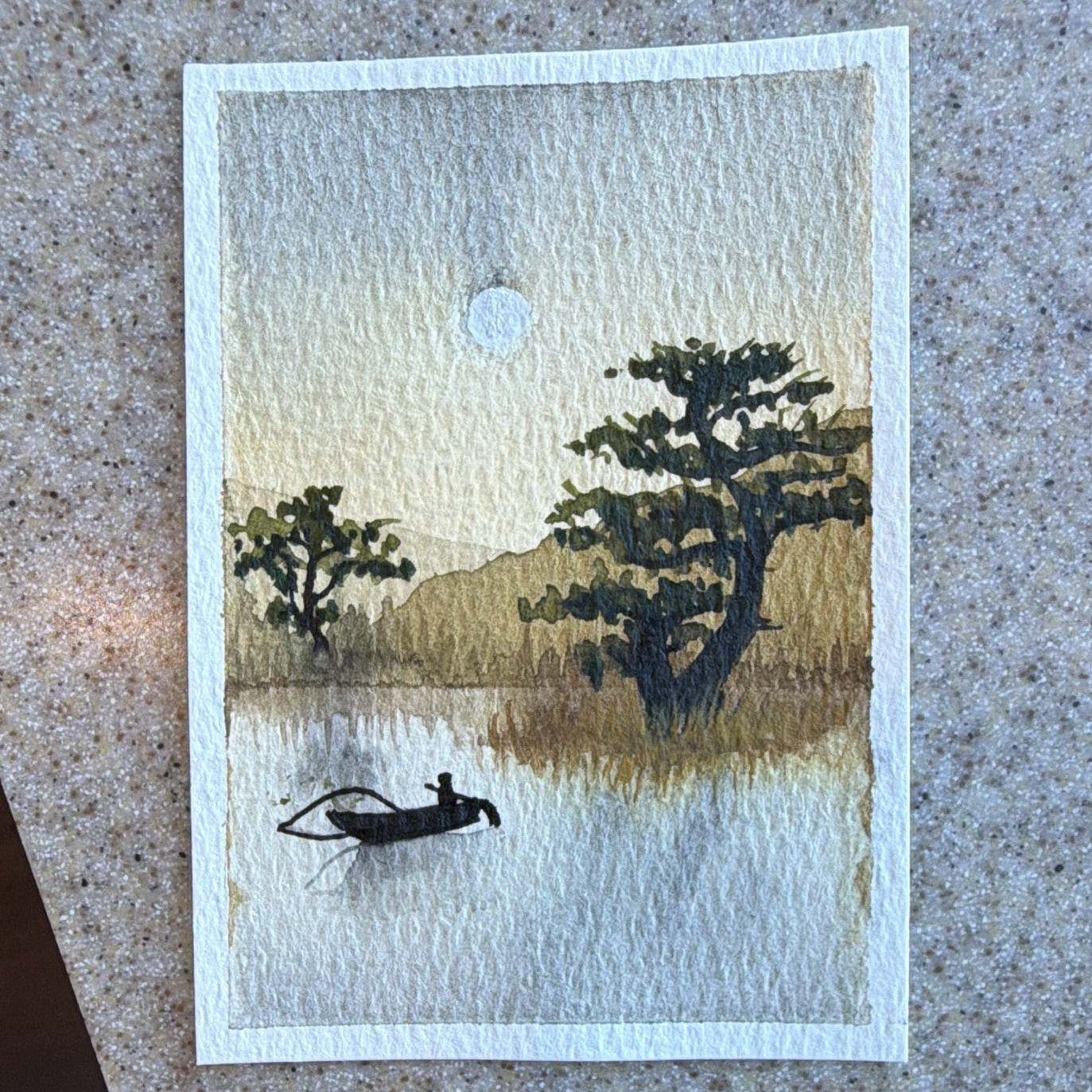Donna Hawk ACEO Original Miniature Lake Landscape Painting Signed Unframed