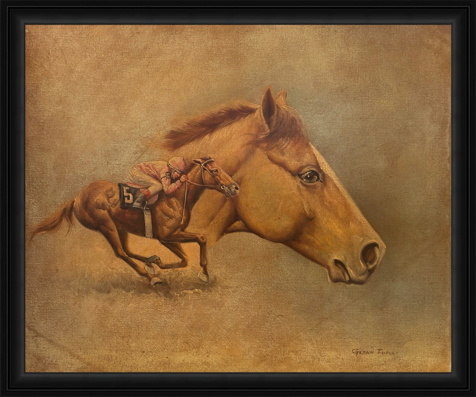 Original Art Oil on Canvas Painting Horse Race Racing and Jockey 20×24 inches