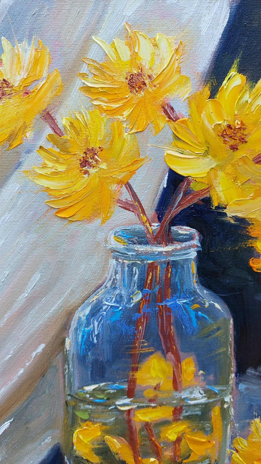 Oil original painting on canvas size 12×12 inches Yellow flowers