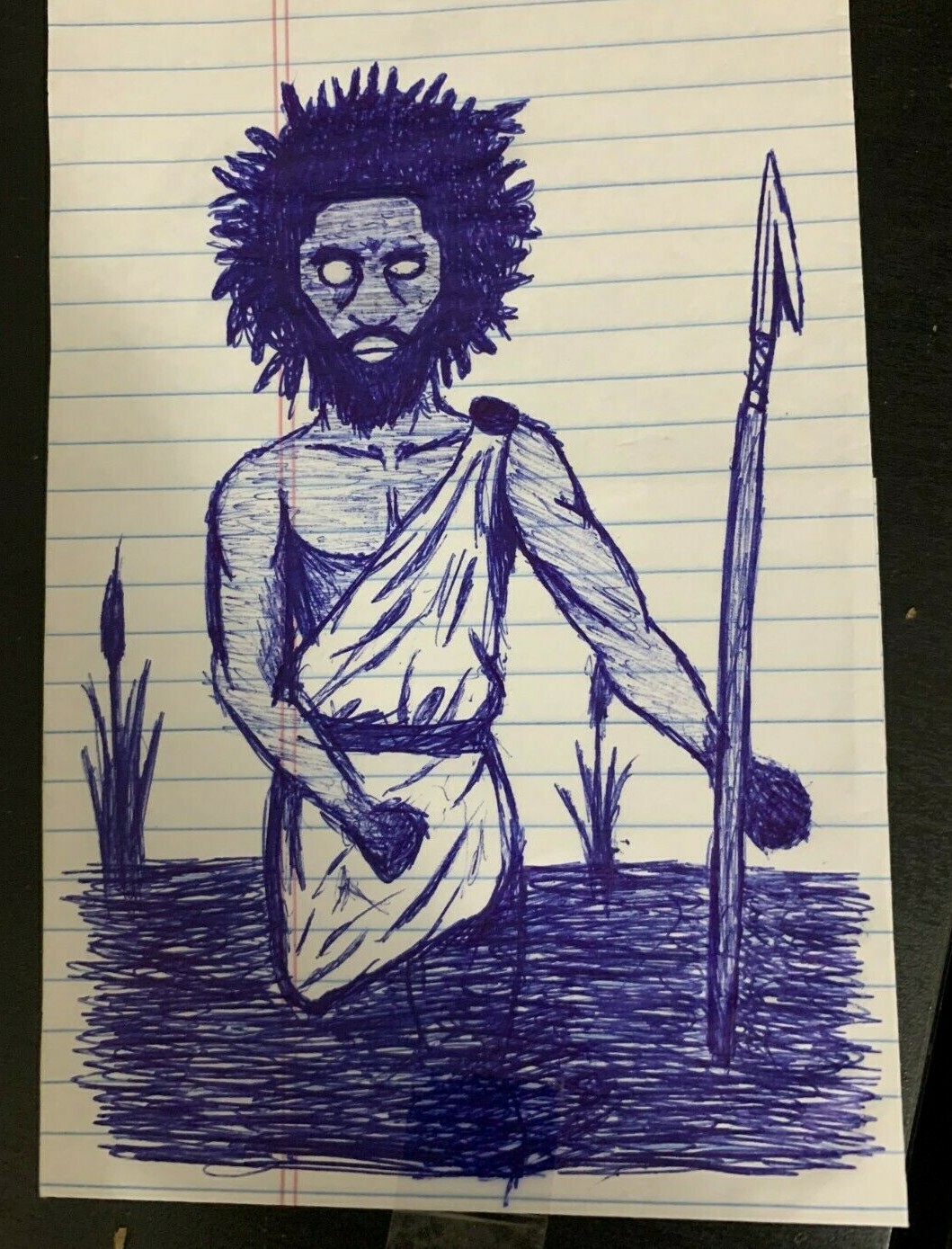 Hand drawn Jesus Christ walking on water with Spear Original Art + FREE SHIPPING