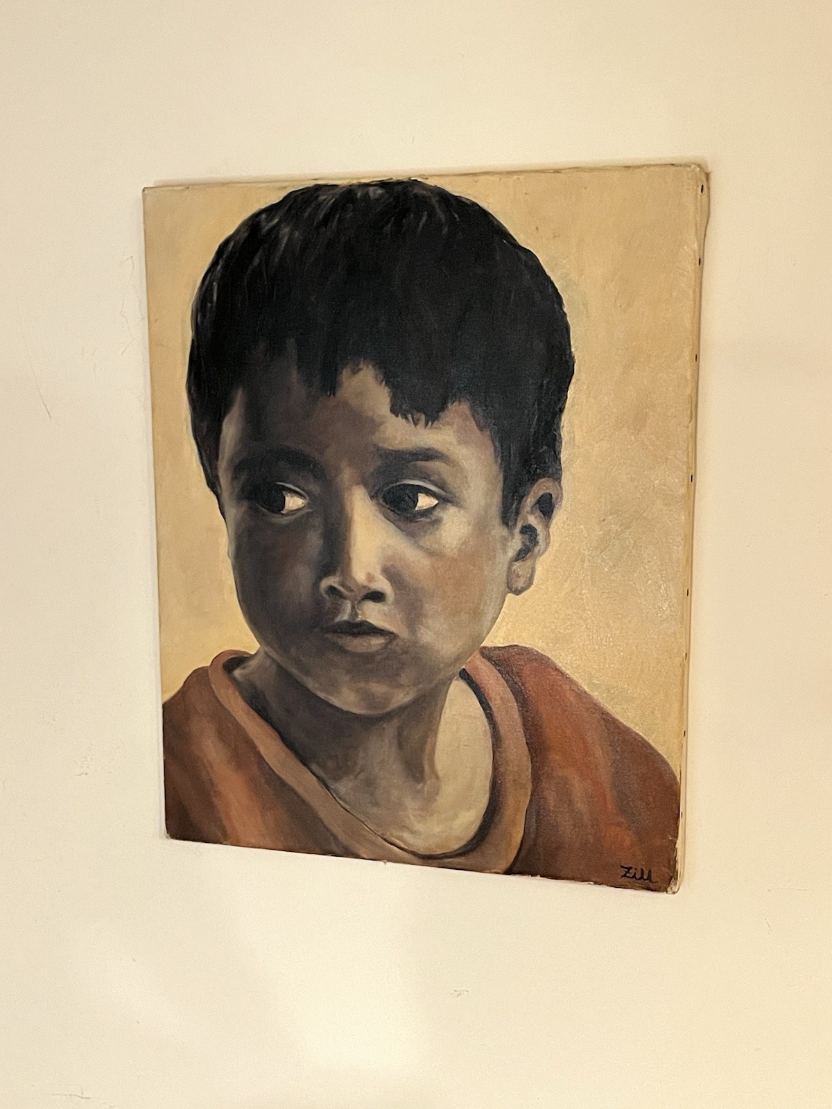 Exceptional Oil Painting “Homeless” Child Charles Zill Berlin War Hospital Art
