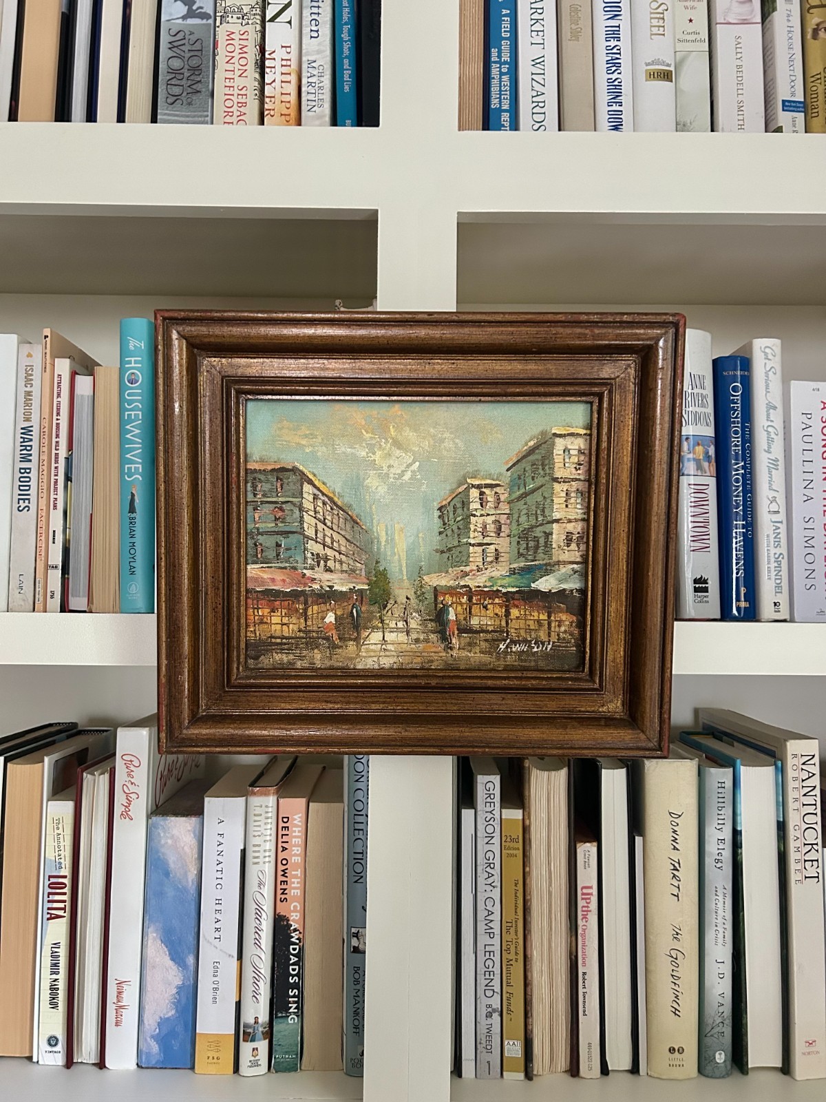 Signed Vintage Mid-Century Oil Painting of Street Scene Original Framed Palette