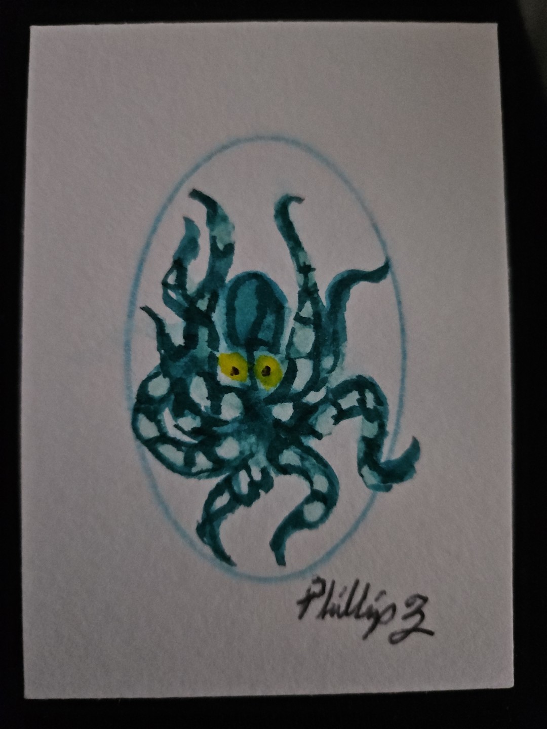 ACEO Original Watercolor Painting 2.5×3.5 Inches Octopus Art Card