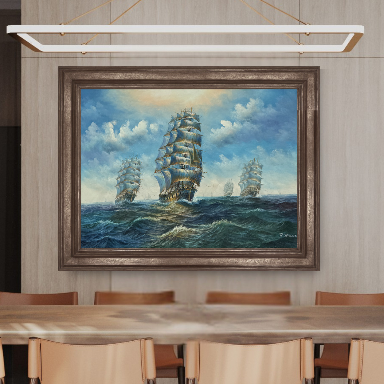 Vintage Sailing Ship Oil Painting Seascape Ocean Tall Ships Nautical Art 48×36