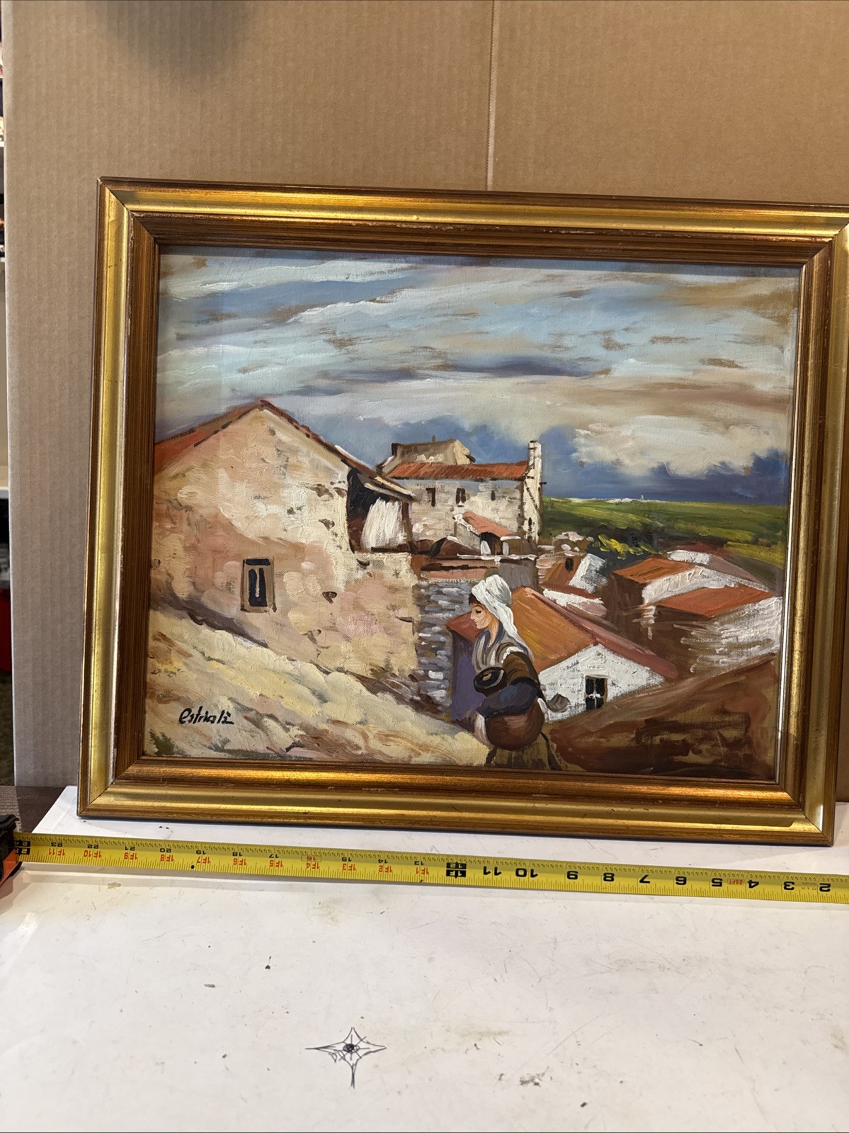 Real Signed Oil On Canvas Painting Realism Spain Portugal? Pueblo Peasant 23×20”