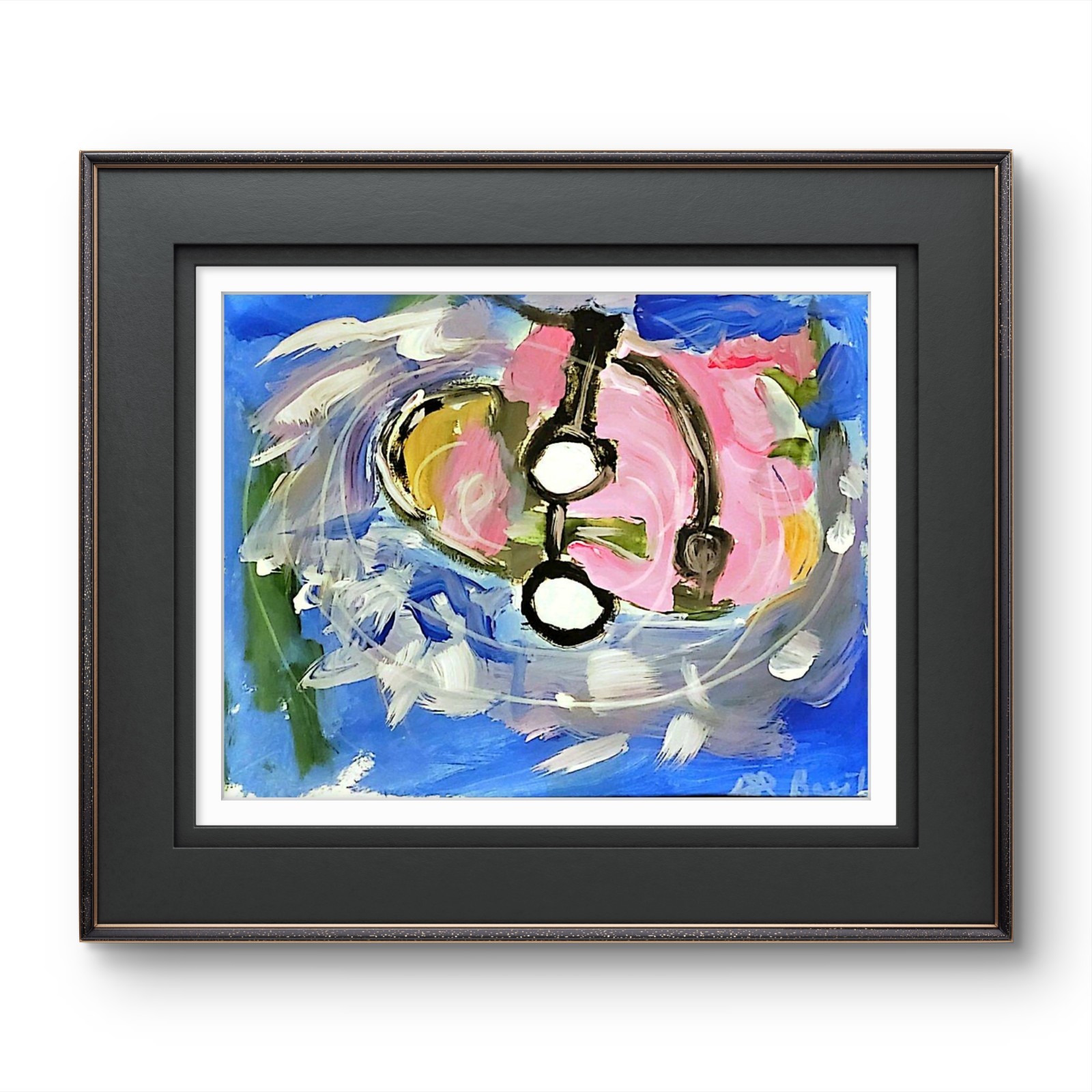Whimsical Snorkelers Peek Abstract Ocean Scene Original 9×12 Acrylic Arts Basil