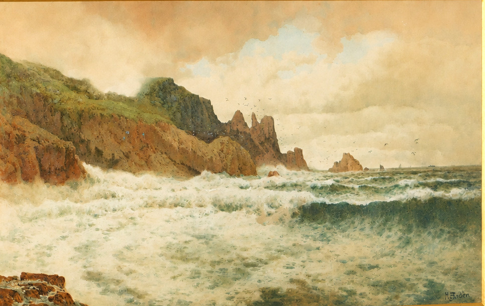 Arthur Suker Signed Antique Watercolor Seascape Storm Surf Cornwall British