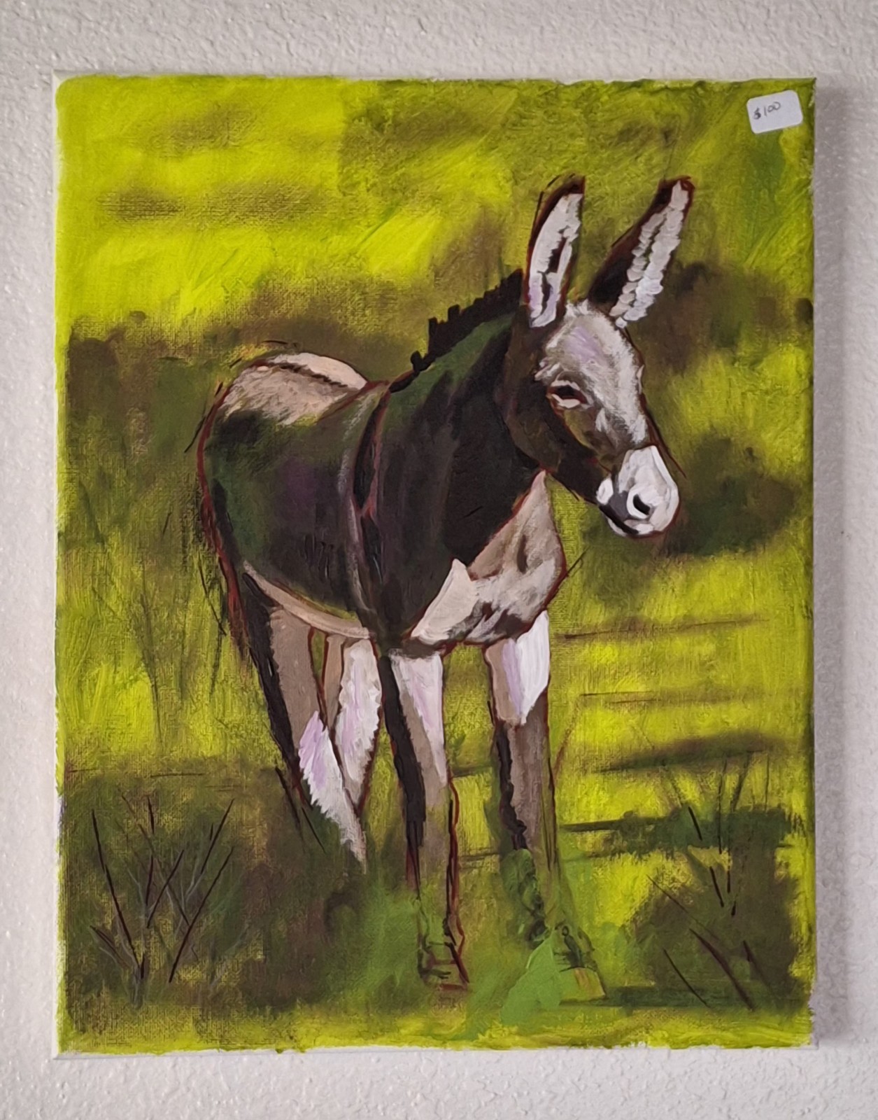 Original Donkey Painting Unfinished Style Animal Art Painted On Canvas Wall Art
