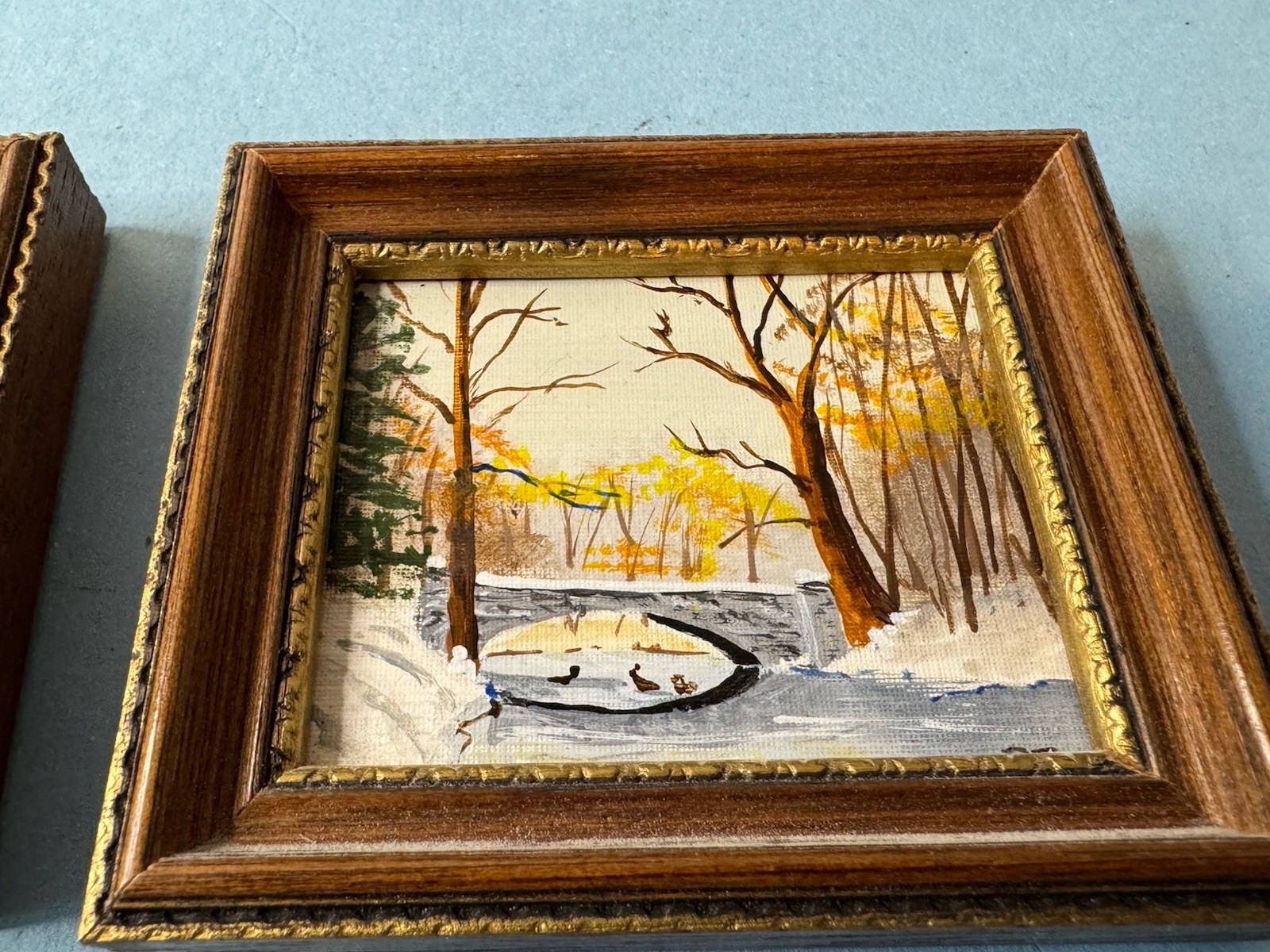 Lot of 2 Tiny Painting Landscape 3×3.5”Snowy Country Side by Betty Tuecke