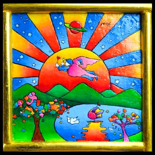 PETER MAX Universal Harmony sign Art UV Radiant Acrylic Canvas Hand Paint Frame