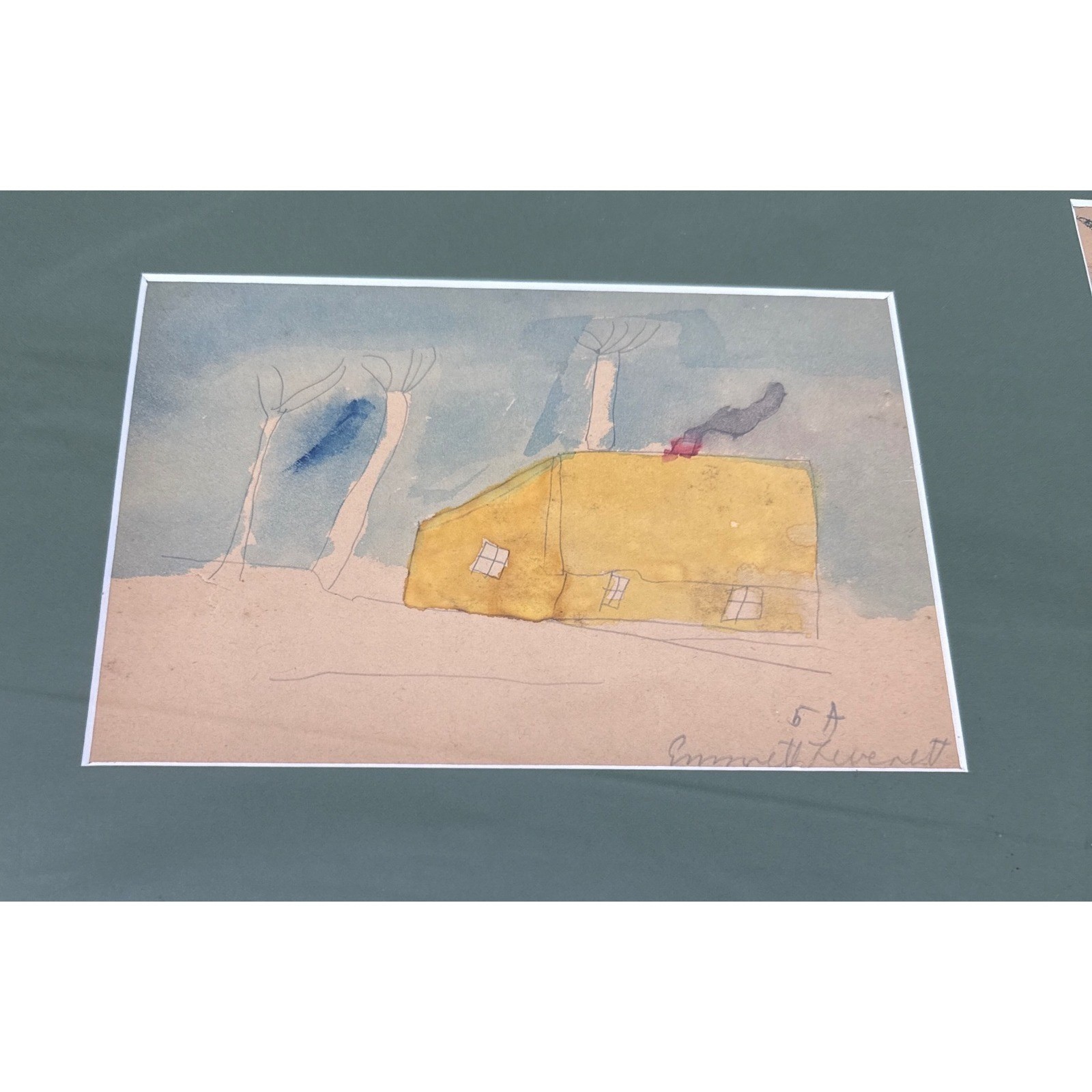 Emmett Leverett 1930s Folk Art Watercolor Painting Triptych Signed Framed Set