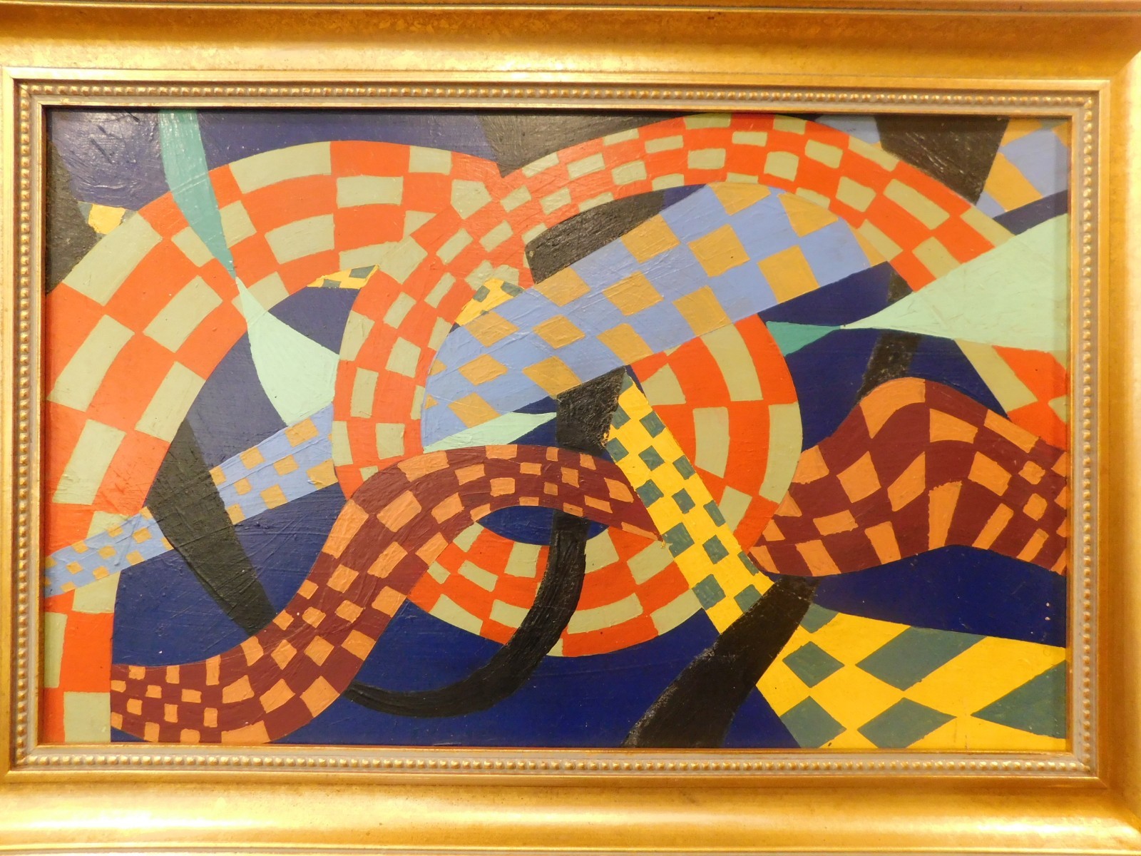 1962 Cubist Abstract Geometric Expressionist oil Painting by ROSS 28 x 20 Framed