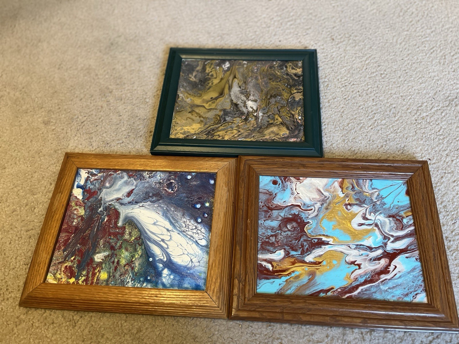 Set Of 3 Acrylic Swirl Paintings In Frames