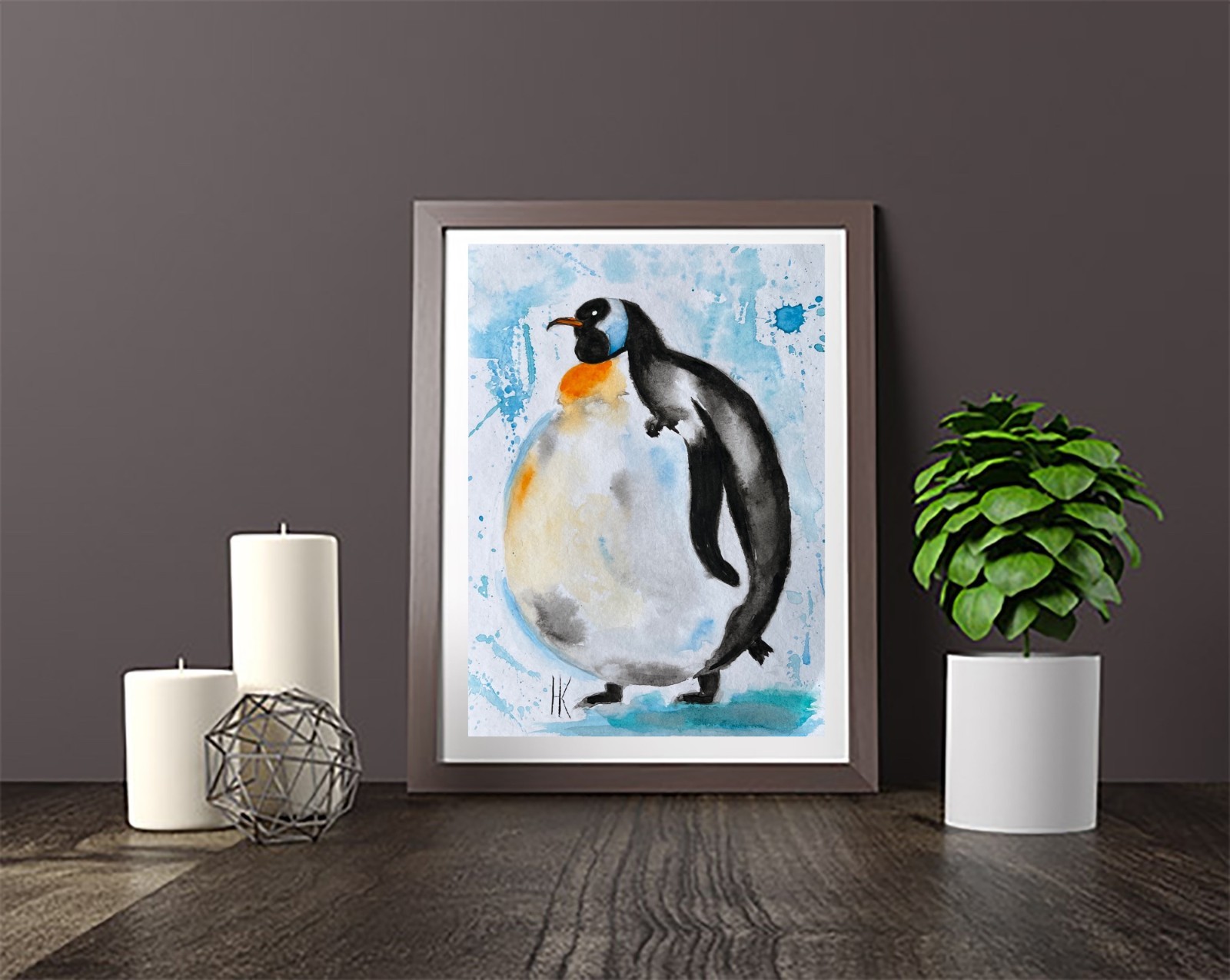 Penguin Painting Animal Original Art Wildlife Watercolor Wall Art 8 x 12 inches