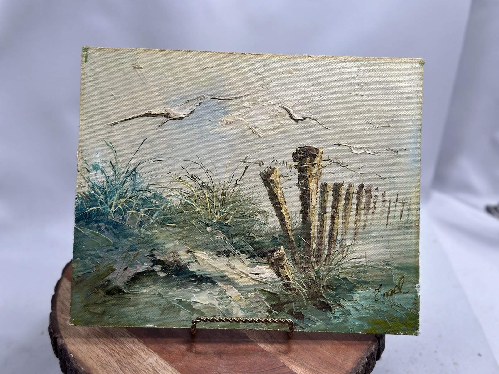Vintage Original Oil Painting On Board Seascape Beach Oceanside Signed