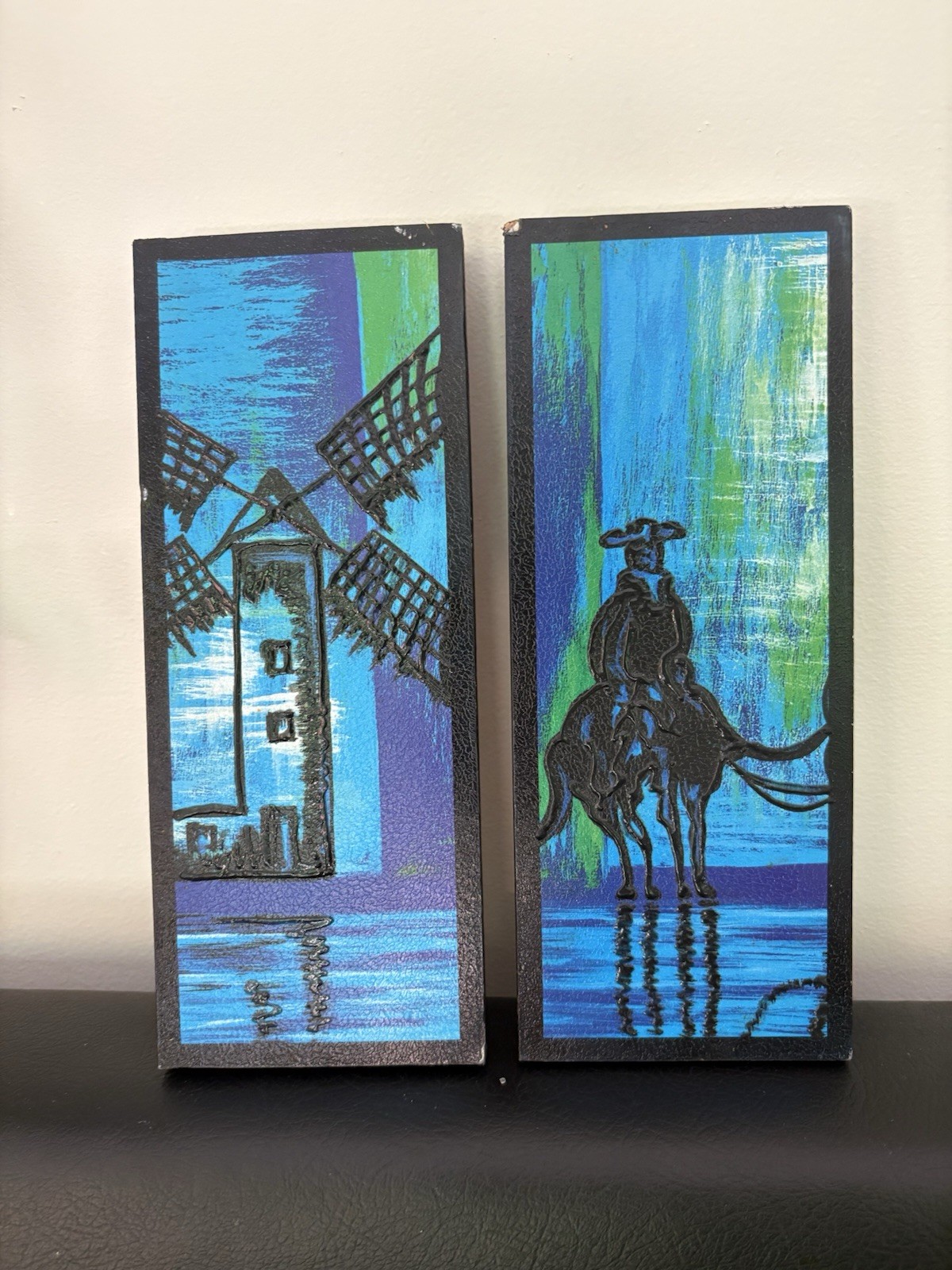 Set of 2 Vintage MCM Impasto Painting Wall Art Panels 10” X 4”