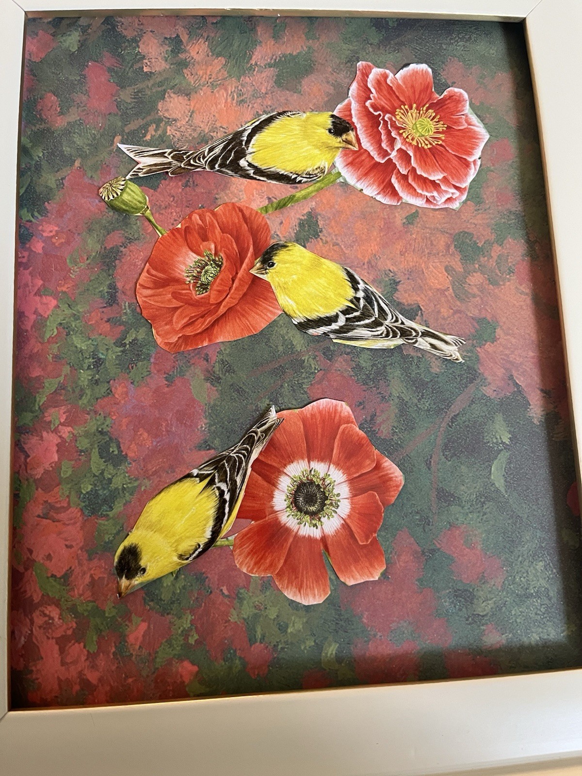 Set Of 2 Watercolor Floral 🌺💐Bird 🕊️Print Collages 12 1/2 X 10 1/2 Framed
