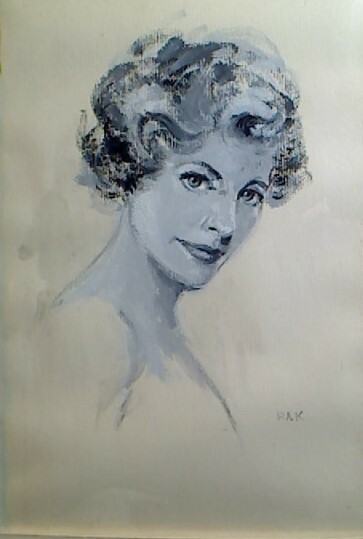 Raymond Kowalski, A woman’s face, gouache on paper in gray. 6,5 x 10 inches