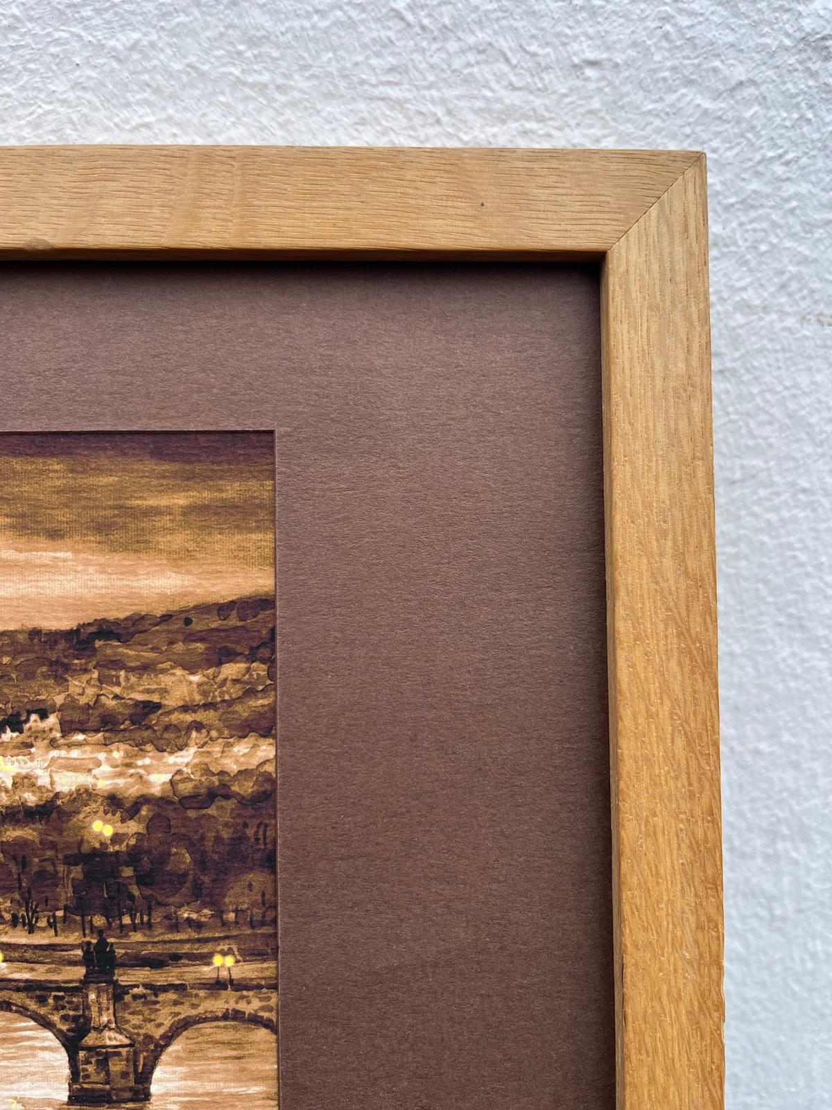 Framed Watercolor Cityscape Panoramic View of Prague at Night, Vltava