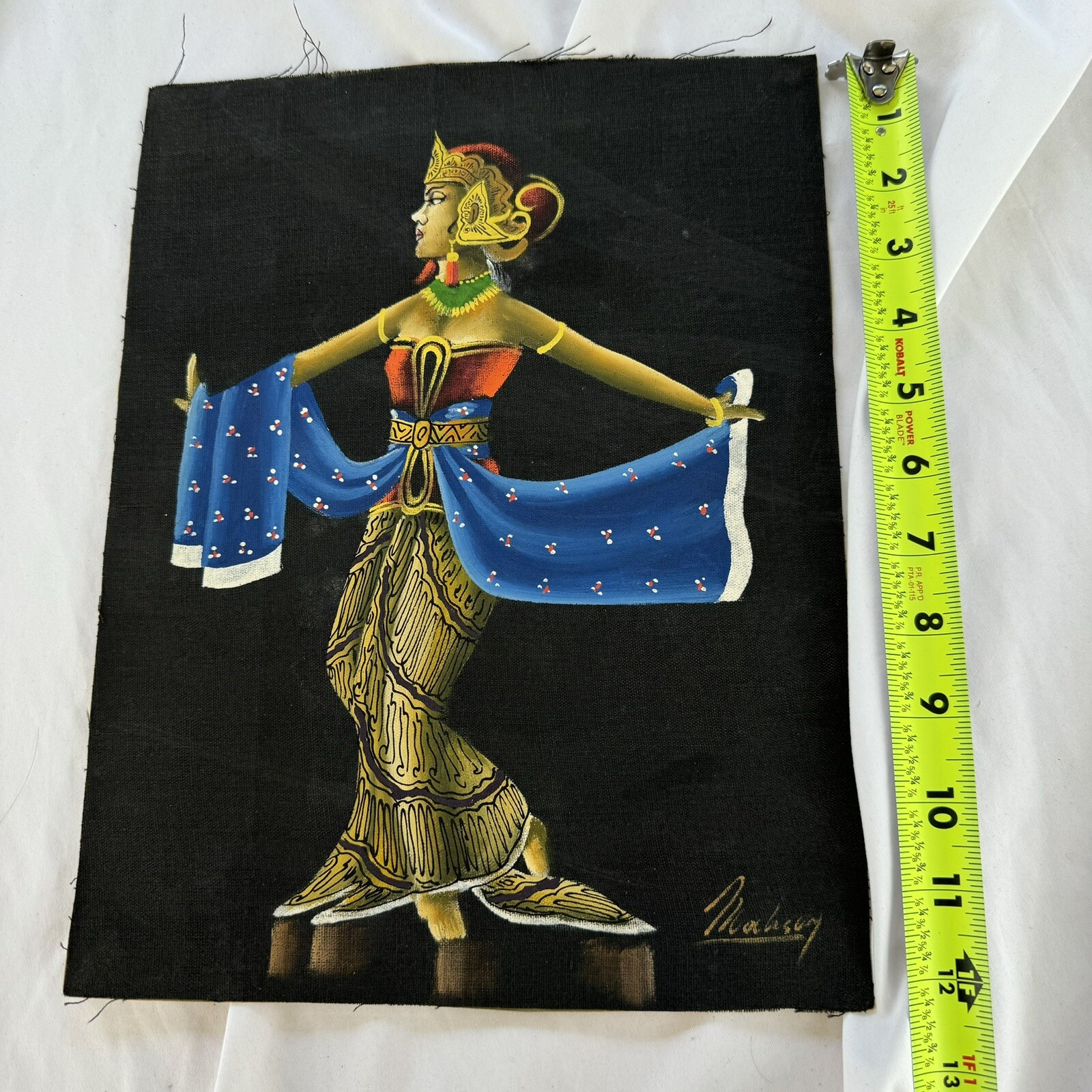 Original Vintage Signed Exotic Woman Painting On Cloth 9.75” x 12.75″