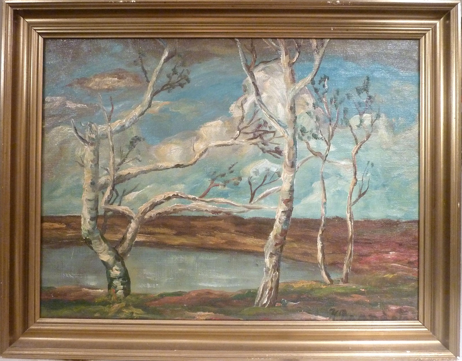 KAJ BRANDSTRUP! LANDSCAPE WITH TREES AT THE LAKE