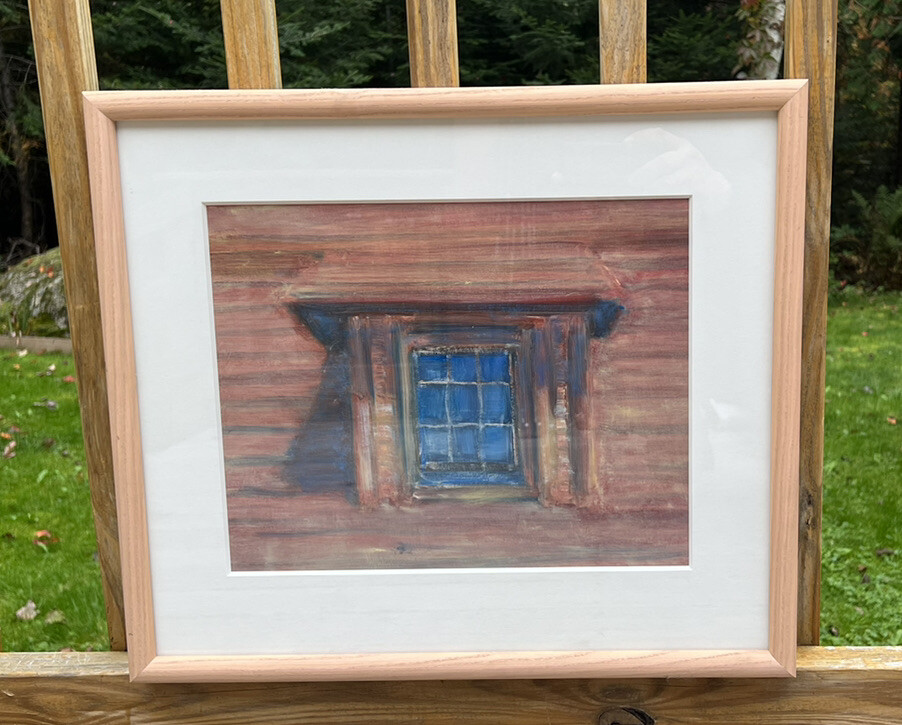 Nicole Herz Framed Art “Barn Window” Oil On Gessoed Paper 2001 Bar Harbor Maine