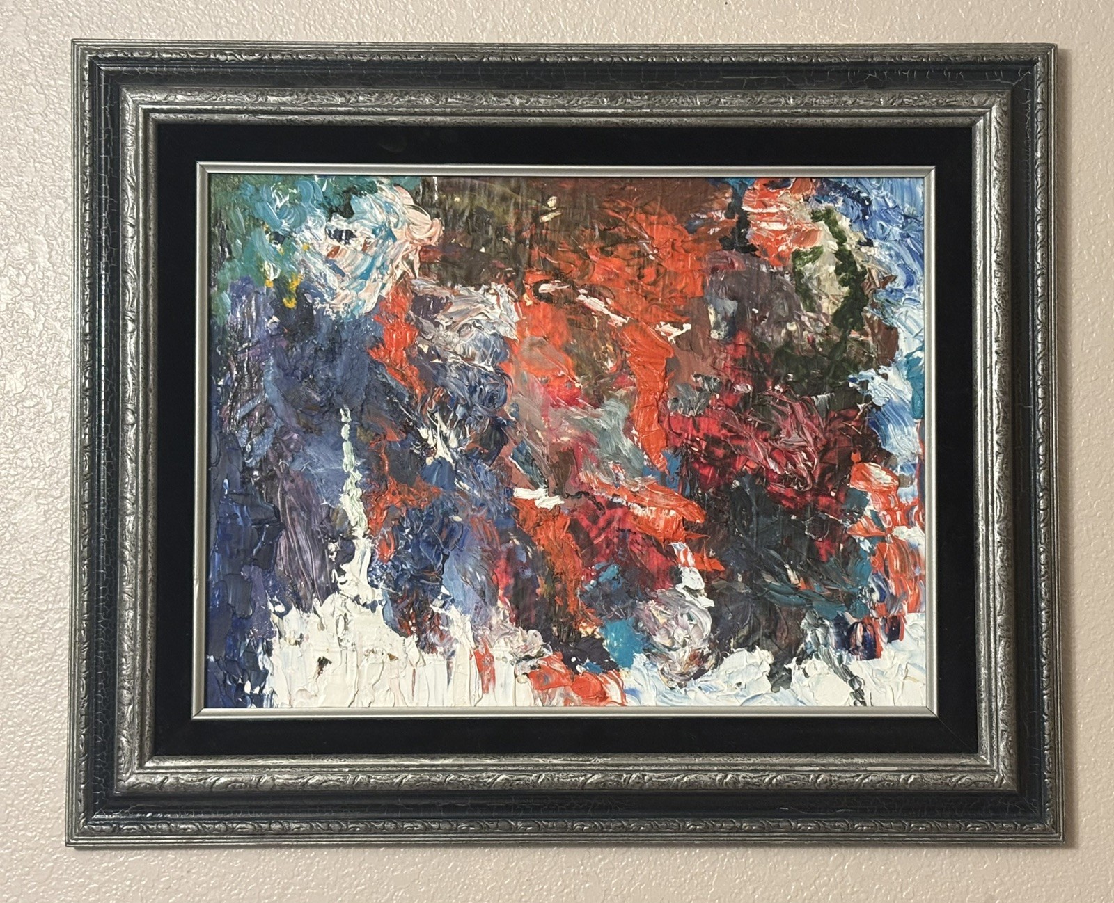 Abstract Heavy Impasto Modernist Colorful Oil Painting Unsigned Wall Art