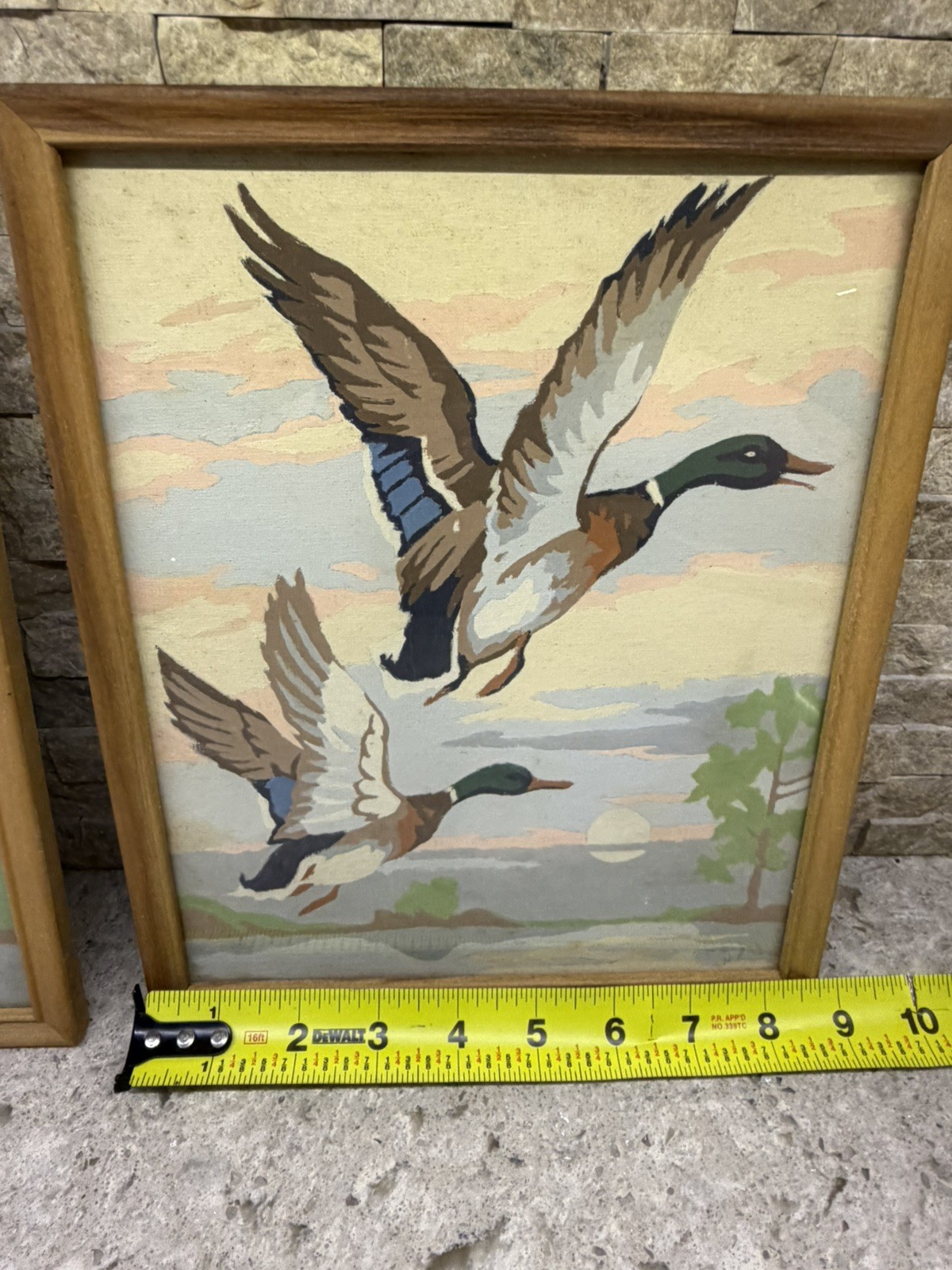 Mallards Ducks In Flight, Vintage, Wooden Framed Art Painting, Paint By Number.