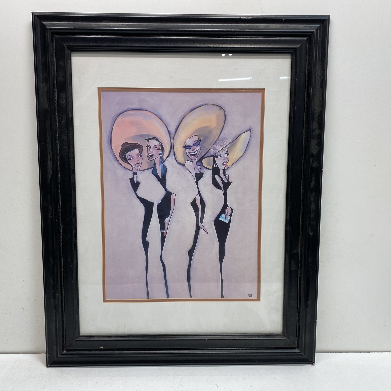 Signed “WHITE” Gouache Painting Stylized Fashion Illustration 24×30 Framed Art