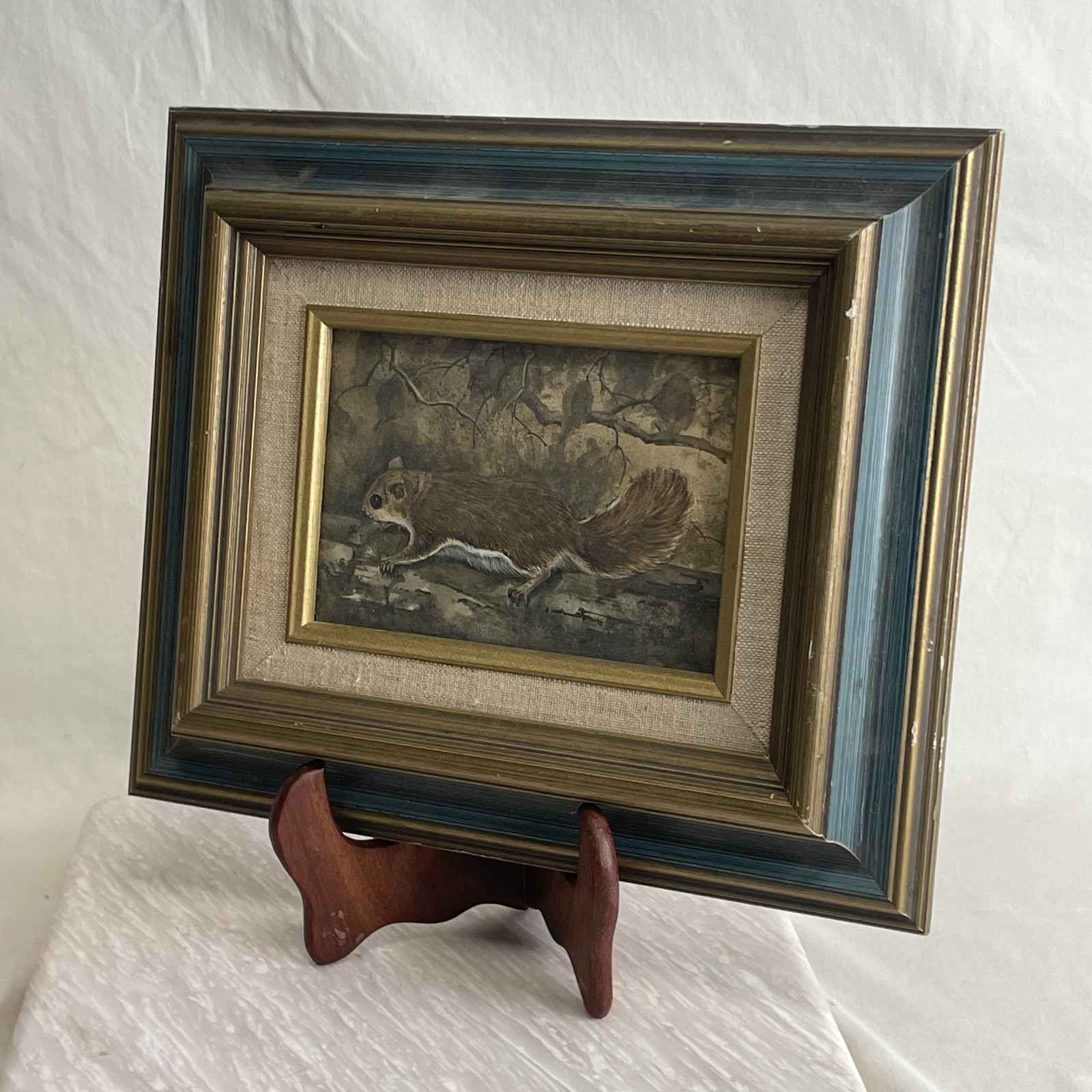 Vintage Flying Squirrel Painting Framed Art Woodland Animal Cabin Wall Decor