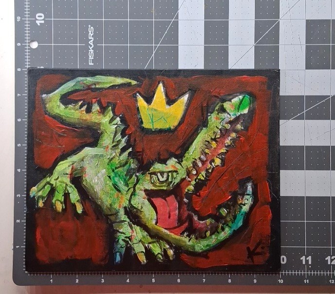 Alligator Painting Swamp Monster Graffiti Folk Art OOAK Signed Canvas Americana