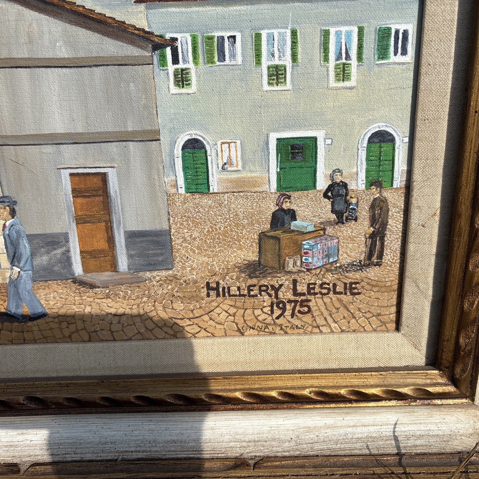 Vintage Oil Panting Canvas Onna Italy Small Town Landscape 30×26” 1975 Church