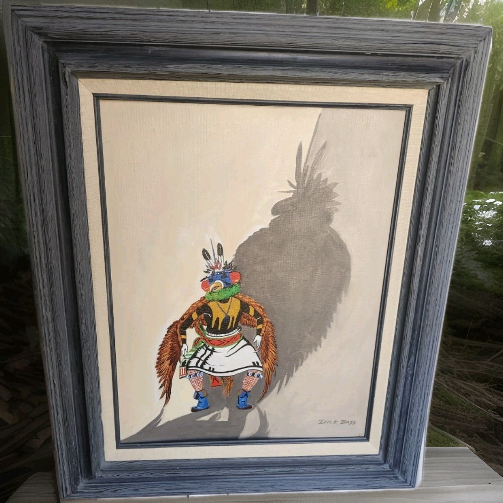 Vtg Dick Richard Bass Original Native American EAGLE DANCER Canvas Painting