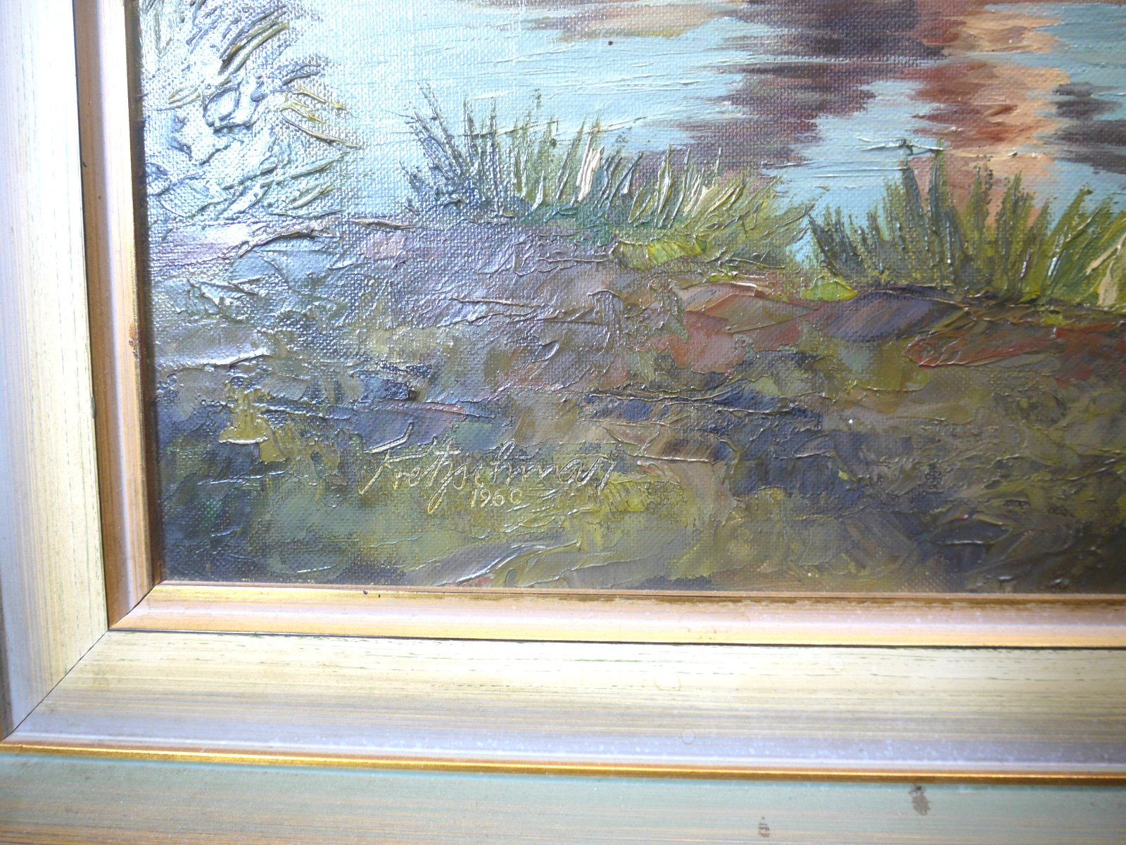 1960 German Landscape Heidelberg Bridge CASTLE Oil PAINTING Signed Kretschmar ?