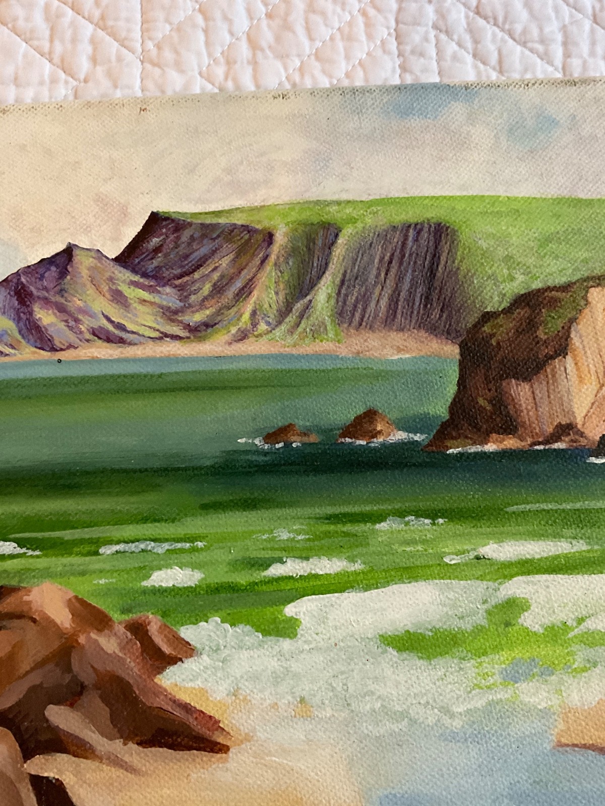 Modernist seascape coast beach ocean rocks acrylic original PAINTING by Clark