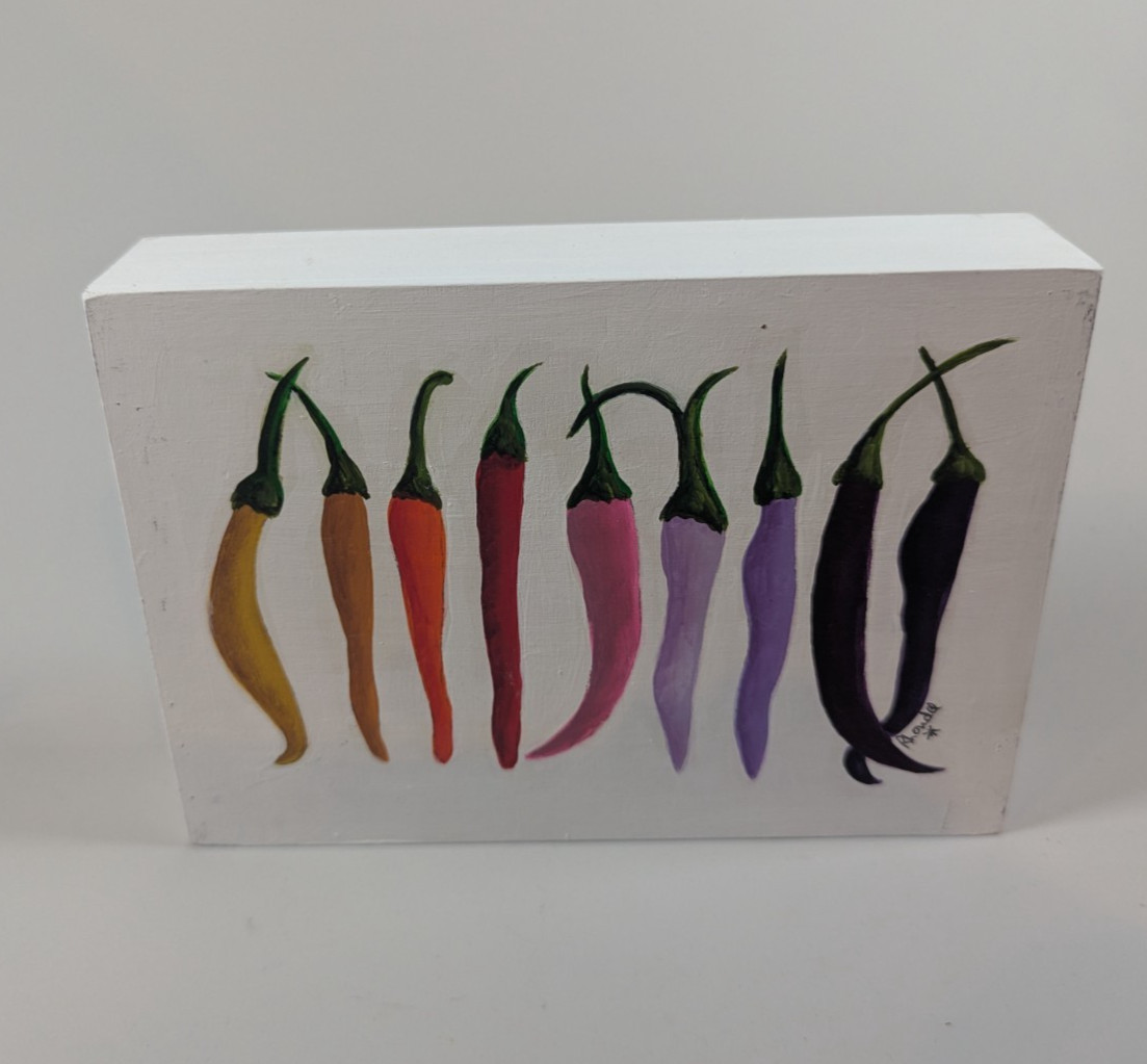Chilis 7in x5in x1.5in Acrylic on Wood
