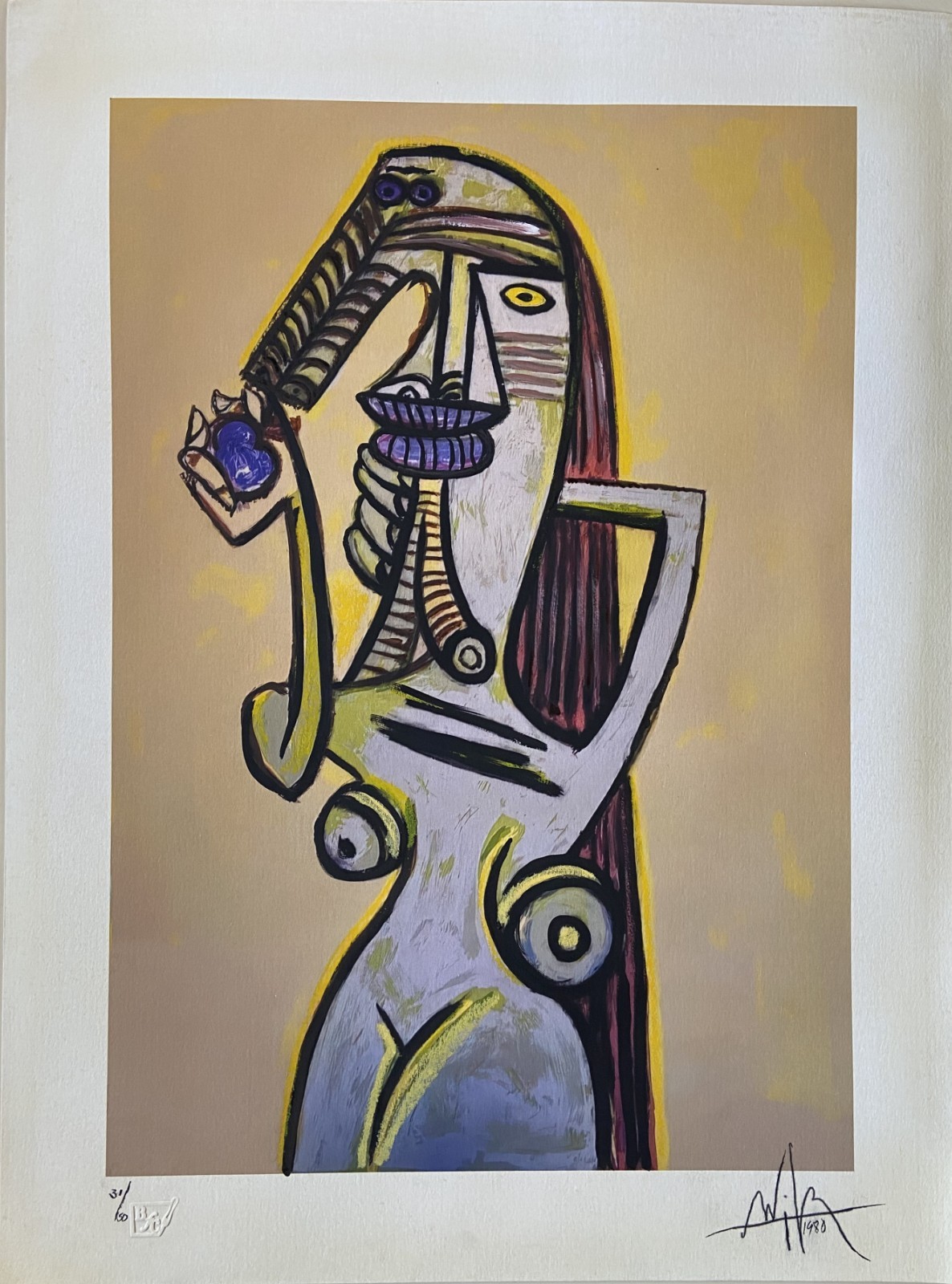 CUBAN MASTER WIFREDO LAM ART SERIGRAPHY HAND SIGNED UNIQUE LIMITED EDITION CUBA