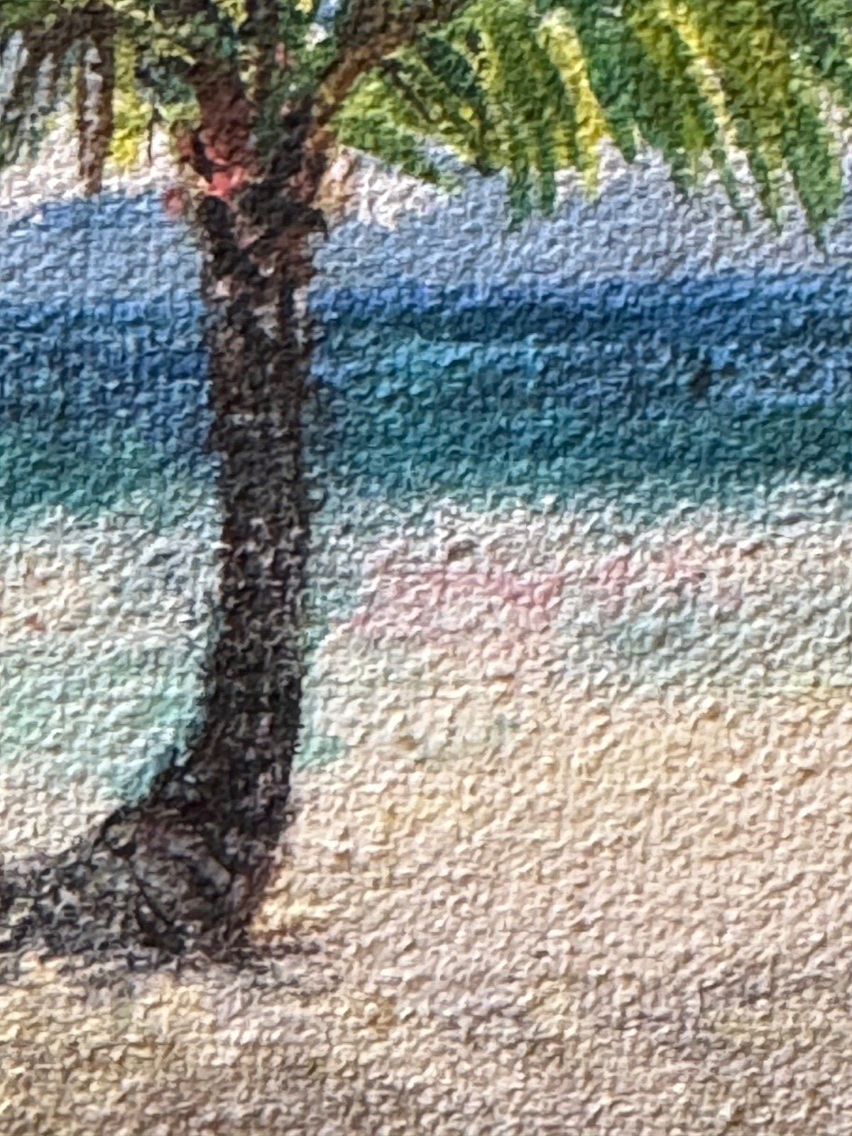 Small Oil Painting Tropical Palm Scene Signed on back 2007 Framed 10″ x 8″