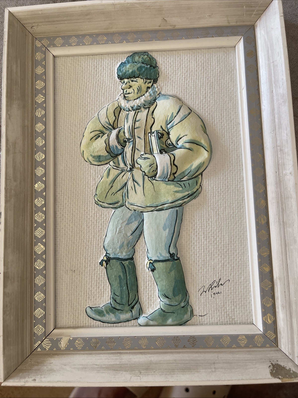 VTG 2D East European 1940s Hand Cast Paper Artwork Winter Prague Czech Signed