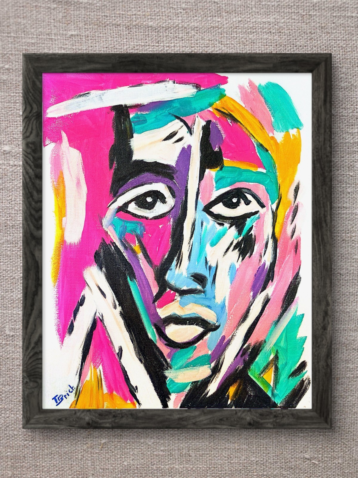 Original 11×14 Neo-Expressionist Acrylic Canvas Signed Colorful Portrait