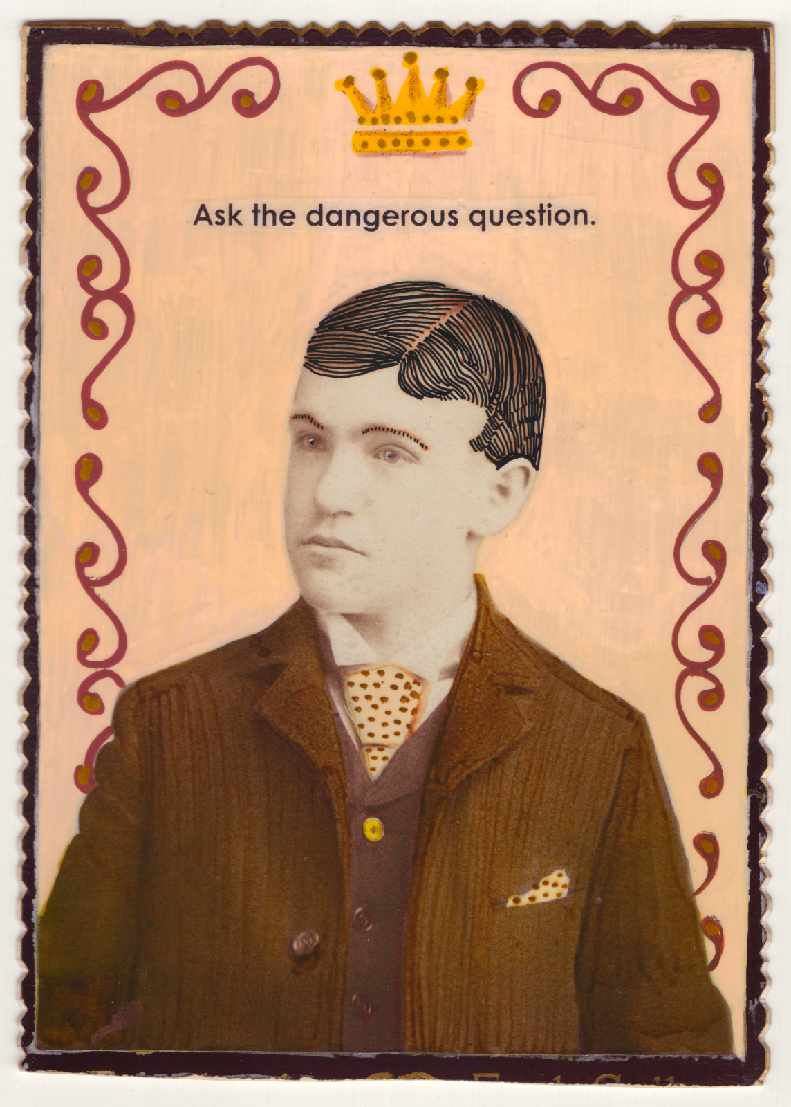 Ask the Dangerous Question Original Naive Folk Outsider Art Vintage Photo