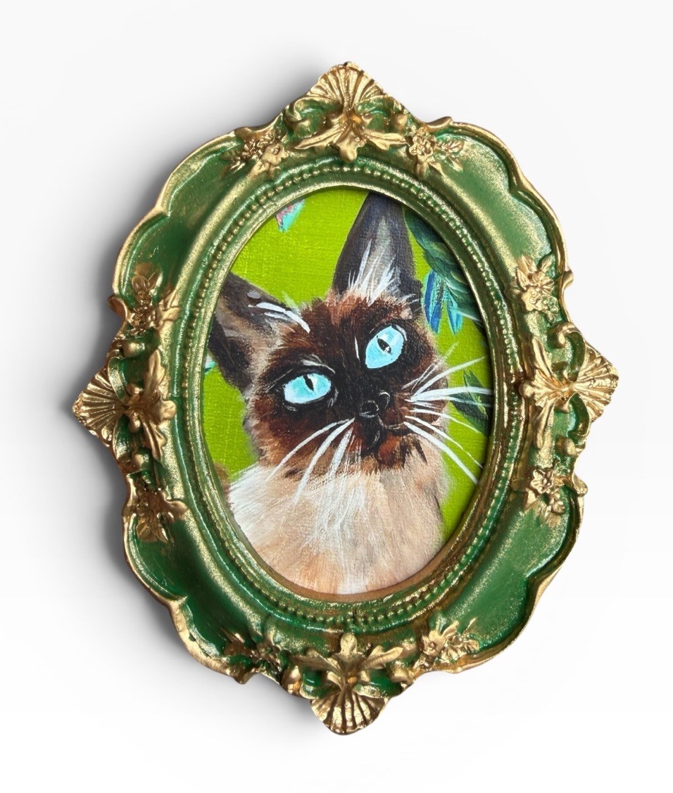 Siamese Cat mini watercolor print of original painting • vintage ornate frame