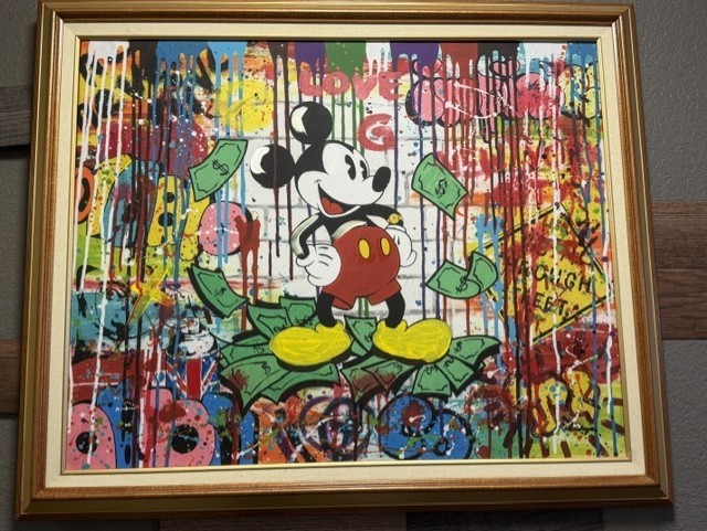 Nastya Rovenskaya- Hand Signed Original Acrylic on Canvas “Mickey Mouse Money”