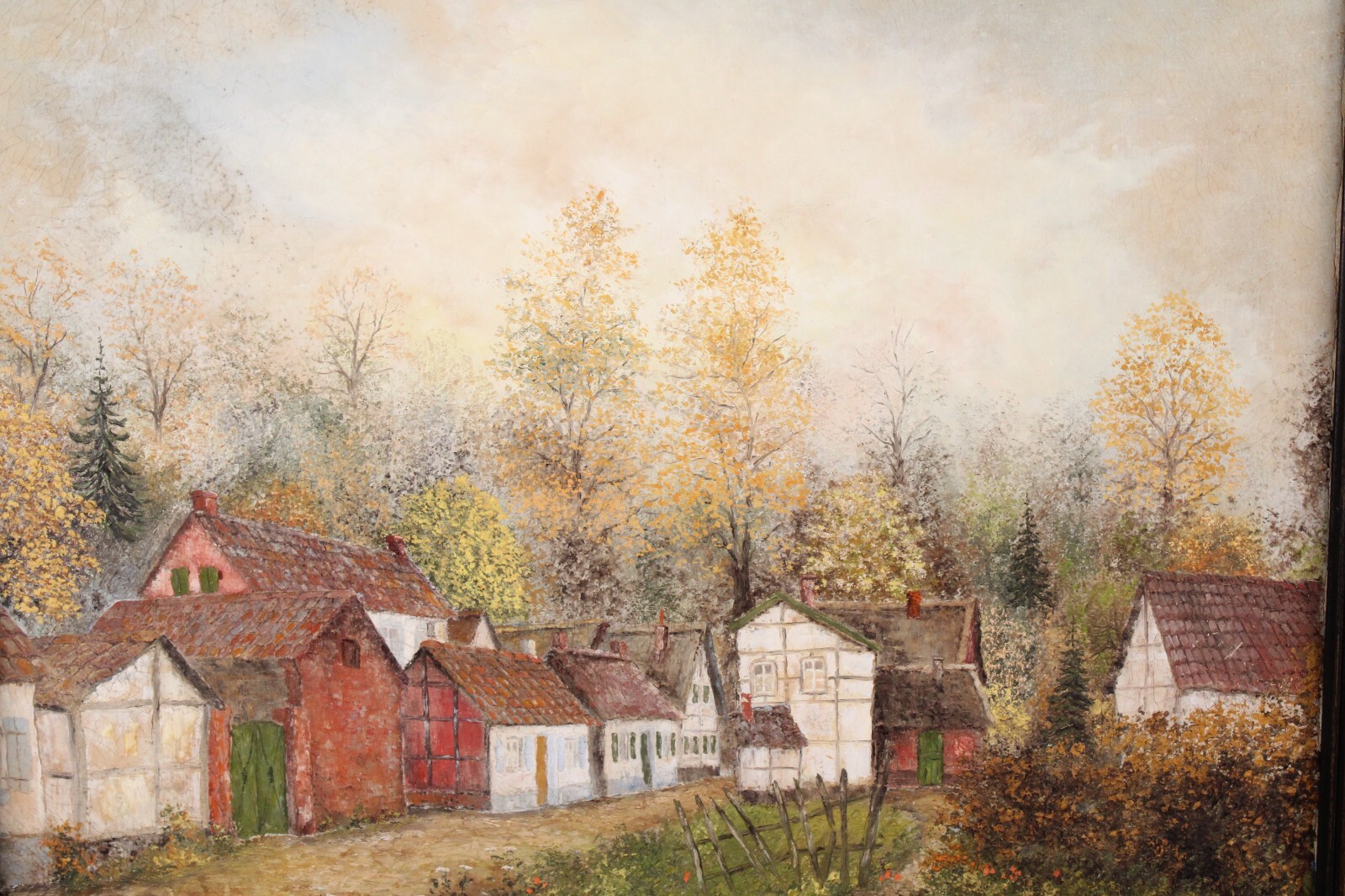 Old Town Cityscape Vintage Oil Painting On Canvas Signed Karl Heinz Moll