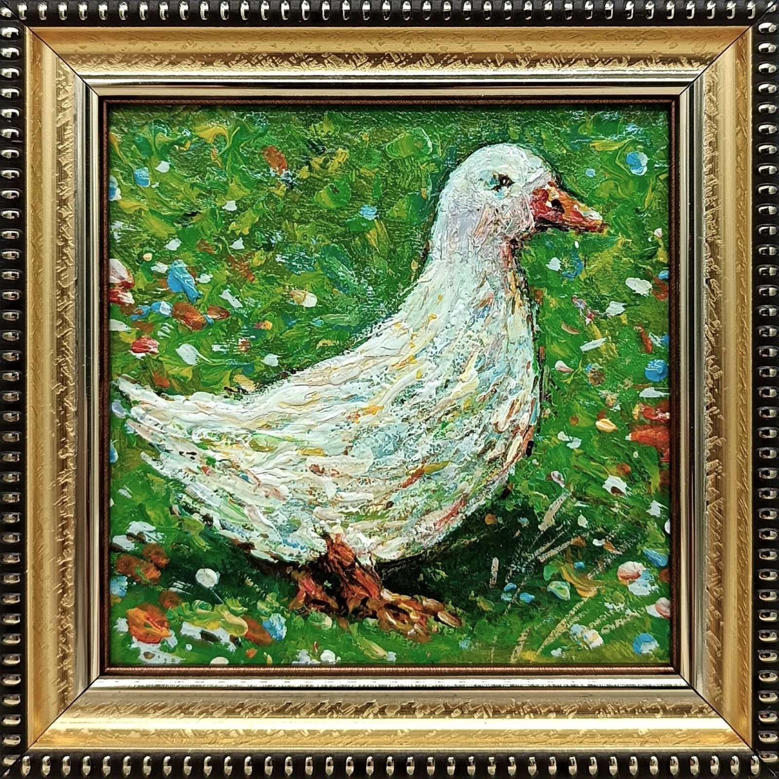 Original oil painting Duckling art animal duck painting 4×4 inches