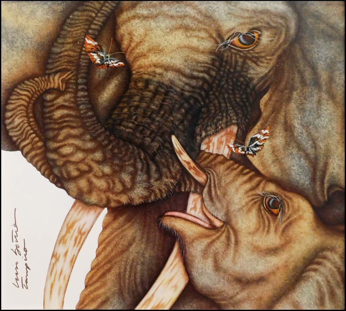 Luis Sottil “Sanctuary Eggshell Series”14852 Hand Signed Elephants Canvas