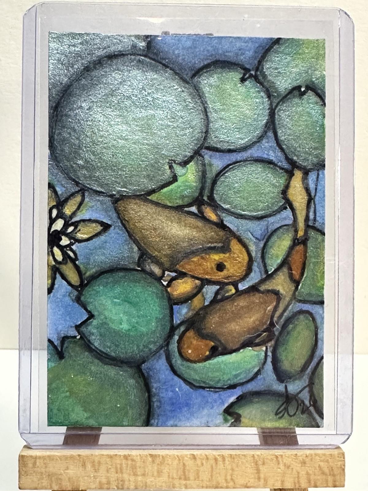 ACEO Artist Card Hand Painted Original Acrylic/Paper 2.5 in x 3.5 “Orange Koi”