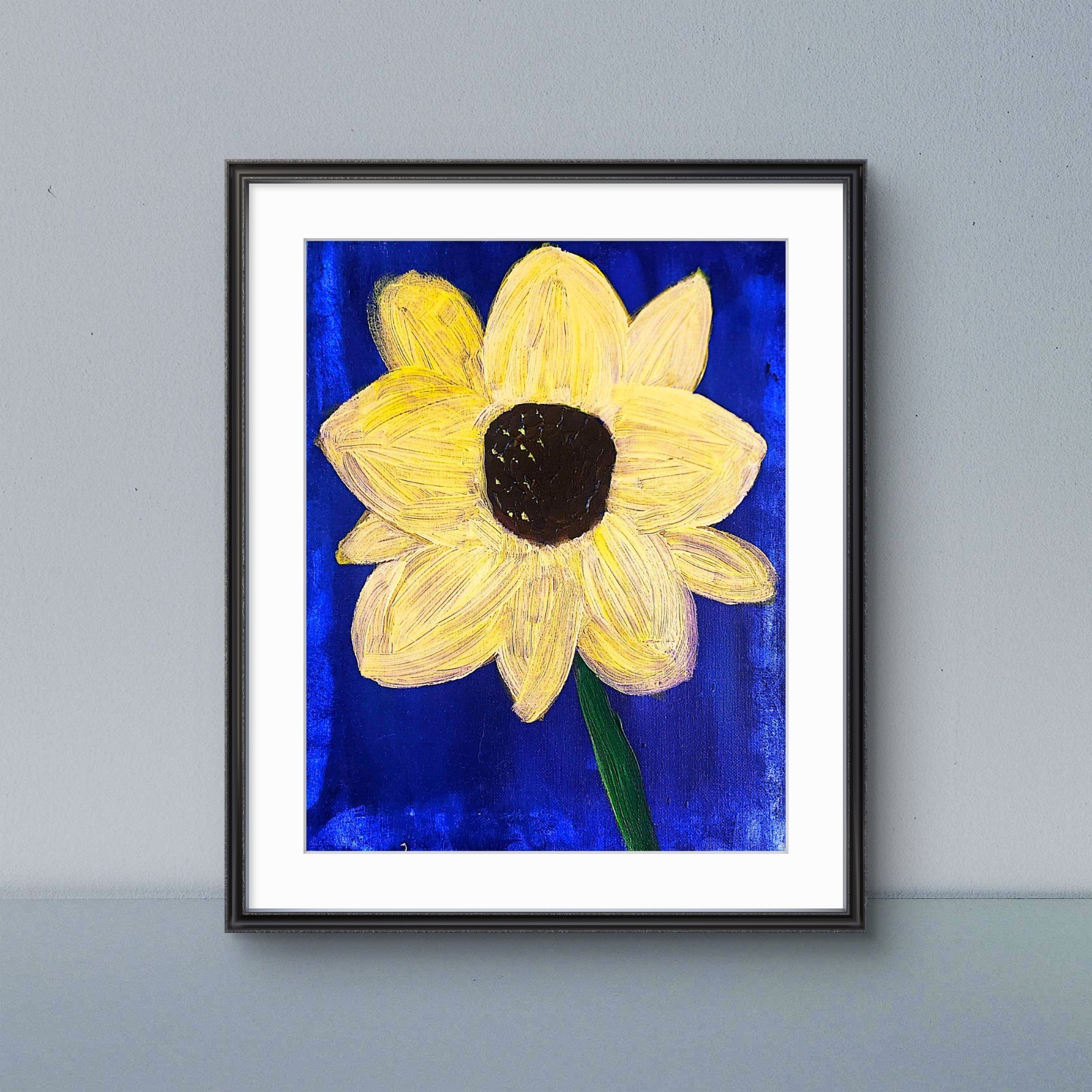 Yellow Flower Cobalt Backdrop Modern Expressionist Original Abstract Canvas
